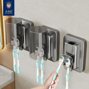 Support de brosse à dents gris à ventouse, double, gain de place, sans perçage, pour rangement de salle de bain - Product Image 3