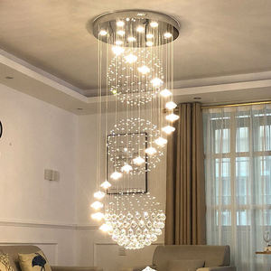 Moderna gota de lluvia bola de cristal colgante luz Villa dúplex larga escalera espiral araña de cadena de cristal - Product Image 5