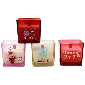 OEM Custom Valentine's Day Candles Square Glass Jar 6.5 Oz Soy Wax Blend Scented Candles