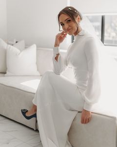 Mily nupcial MW151 2022 Casual islámico musulmán vestido de novia cuello alto tradicional islámico sirena vestido de novia <span class=keywords><strong>Abaya</strong></span> satén - Product Image 4