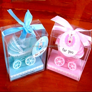 Adorable Baby Shower Favors Birthday Holiday Souvenir Decoration Boy <strong>Blue</strong> and Pink Girl Baby Carriage <strong>Candle</strong> - Product Image 3