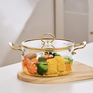 Modern High Borosilicate Glass <strong>Saucepan</strong> &amp; Soup Pot with Metal Handles Dual Handles Glass Cover Cookware Set for Gas &amp; Induction - Product Image 2