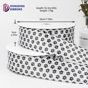 Белая тканая атласная полиэфирная лента большой ширины 3,8 см с простой черной печатью с логотипом собачьей лапы Милая фирменная упаковочная лента - Product Image 3