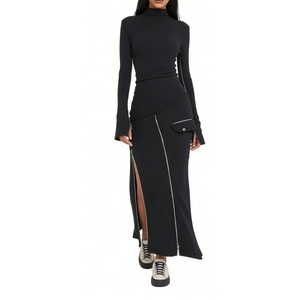 Conjunto de 2 Piezas para Mujer, Top de Manga <span class=keywords><strong>Larga</strong></span> <span class=keywords><strong>con</strong></span> Cuello Alto y Detalle de Cremallera y <span class=keywords><strong>Falda</strong></span> Maxi, Moda Sehe - Product Image 3