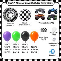 Kit d'arche de ballons Monster Truck avec roues, ballons en aluminium et découpes de camions pour la décoration de fête d'anniversaire sur le thème des voitures de course pour garçons