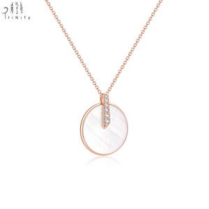 New Collection 18K Solid Rose Gold Natural White Mother-of-Pearl With Natural Diamond Pendant Necklace For Women Engagement Gift - Product Image 3