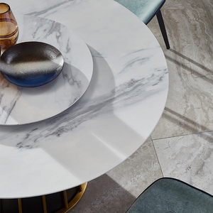 Nouvelle conception de <span class=keywords><strong>table</strong></span> à manger ronde <span class=keywords><strong>avec</strong></span> <span class=keywords><strong>plateau</strong></span> en marbre rotatif, style moderne pour salle à manger, cuisine, extérieur, hôtel - Product Image 3