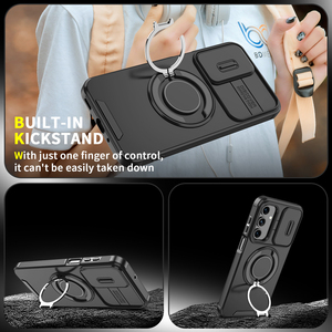 Stootvaste hoes voor Samsung Galaxy A07 A17 A27 A37 A57 5G met magnetische schuifcamera lensbescherming 360° ° Draaibare ringhouder standaardhoes - Product Image 2