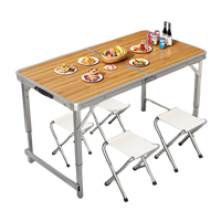 Table portable pour salon et cour avec tabourets pliants ronds en métal, chaises de salle à manger légères pour l'extérieur, idéales pour les fêtes