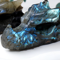 Crânes de dragon sculptés à la main en labradorite naturelle avec éclat bleu, figurine de dragon en cristal poli, pierre de guérison Reiki