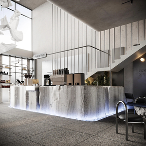 เฟอร์นิเจอร์ร้านกาแฟแบบกำหนดเอง โทนสีเอิร์ธโทน ลายเส้นร้านน้ำชา เคาน์เตอร์ร้านกาแฟ ตกแต่งภายในร้านกาแฟ ออกแบบร้านกาแฟ - Product Image 2