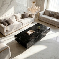 Table basse moderne de luxe en marbre Nero Marquina, faite à la main, écologique, style Wabi-Sabi, pour salon et villa de luxe