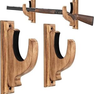Support mural en bois pour armes à feu, lot de 2, robuste, finition hêtre, pour rangement de fusils, présentation à domicile ou pour la chasse - Product Image 1