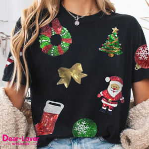 Dear-Lover T-Shirt da <span class=keywords><strong>Donna</strong></span> all'Ingrosso, Nera Casual a Maniche Corte con Paillettes e Grafica <span class=keywords><strong>Natalizia</strong></span>, Girocollo - Product Image 2