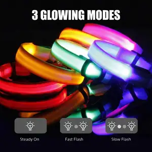 Coleira de nylon LED para cães de estimação, coleira de segurança noturna piscante que brilha no escuro, coleira fluorescente luminosa para cães, material ideal para animais de estimação