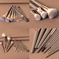 Set de 15 Brochas de Maquillaje Marrón y Negro con Cerdas Veganas Sintéticas, Kit de Brochas Cosméticas con Bolsa para Maquillaje de Rostro y Ojos, OEM