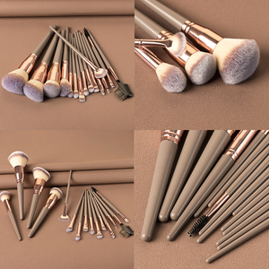Set de 15 Brochas de Maquillaje Marrón y Negro con Cerdas Veganas Sintéticas, Kit de Brochas Cosméticas con Bolsa para Maquillaje de Rostro y Ojos, OEM - Product Image 3