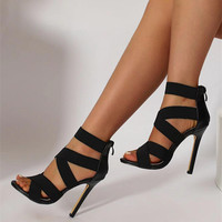 Nouvelles Chaussures à Talons Hauts Stiletto d'Été de Grande Taille et de Qualité Supérieure pour Femmes, Large Élastique Croisé, Escarpins à Talons pour Femmes, Première Couche