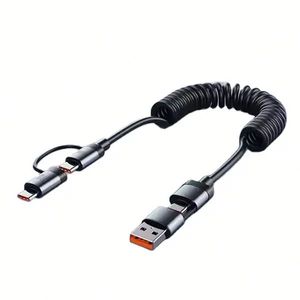 สายชาร์จเร็ว Pd 100W แบบขดสปริงชนิด C แบบ4 in 1 USB a/type-C ไปยัง USB C สายข้อมูล - Product Image 1