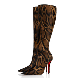 Big Size 46 Women Leopard Print Side Zipper Long <b>Boots</b> Thin Heels Knee High Booties Pointed Toe Sexy Stiletto Floral Shoes - Product Image 5
