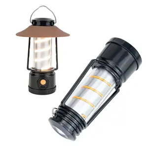 Portable camping lantern light with warmly white abs retro usb-c rechargeable outdoor tent work lamp