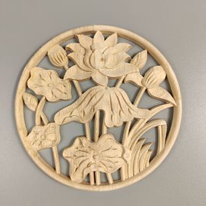 Decorazioni in Legno Massello Intagliato, Motivo a Fiore di Loto Intarsiato, Decorazioni Arcuate Non Dipinte - Product Image 1