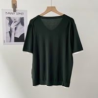 En stock, Coupe standard, Pull superposé à col en V vert foncé en tricot pour femme, Haut d'automne 16a-3512