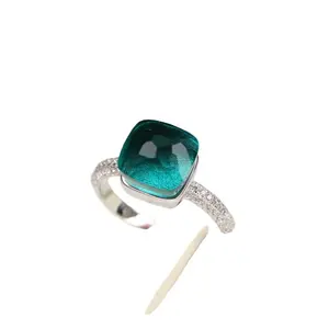 Neue Frauen Fingerringe Quadrat Bunter Stein Katzenauge Opal Rosa Blau Weiß Grün Bonbons tein Für Hochzeit 925 Sterling Silber Ring