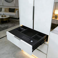 Accessoires de garde-robe de luxe : Coffre-fort escamotable dissimulé avec mot de passe et empreinte digitale, pour argent liquide et bijoux, en acier et verre trempé