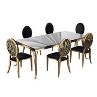 Ensemble de chaises de salle à manger Black Gold Hotel, table à miroir, dossier en velours découpé au laser, acier inoxydable, mobilier de banquet, 7 pièces