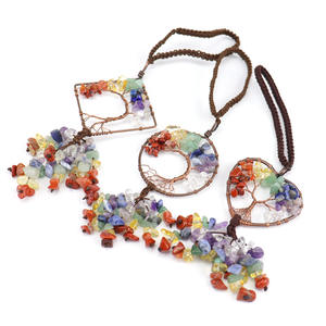 <span class=keywords><strong>Porte</strong></span>-clés en pierre cristal coloré fait à la main avec arbre de vie, 7 pendentifs muraux en forme de gravier, 7 chakra, <span class=keywords><strong>miroir</strong></span> de voiture, 20 pièces - Product Image 2