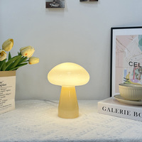 Lampe LED Champignon en Verre Style Crème, AC 5V Américain, Abat-jour Orange/Beige/Rose, Veilleuse à Intensité Variable par Bouton pour Chambre à Coucher et Table de Chevet