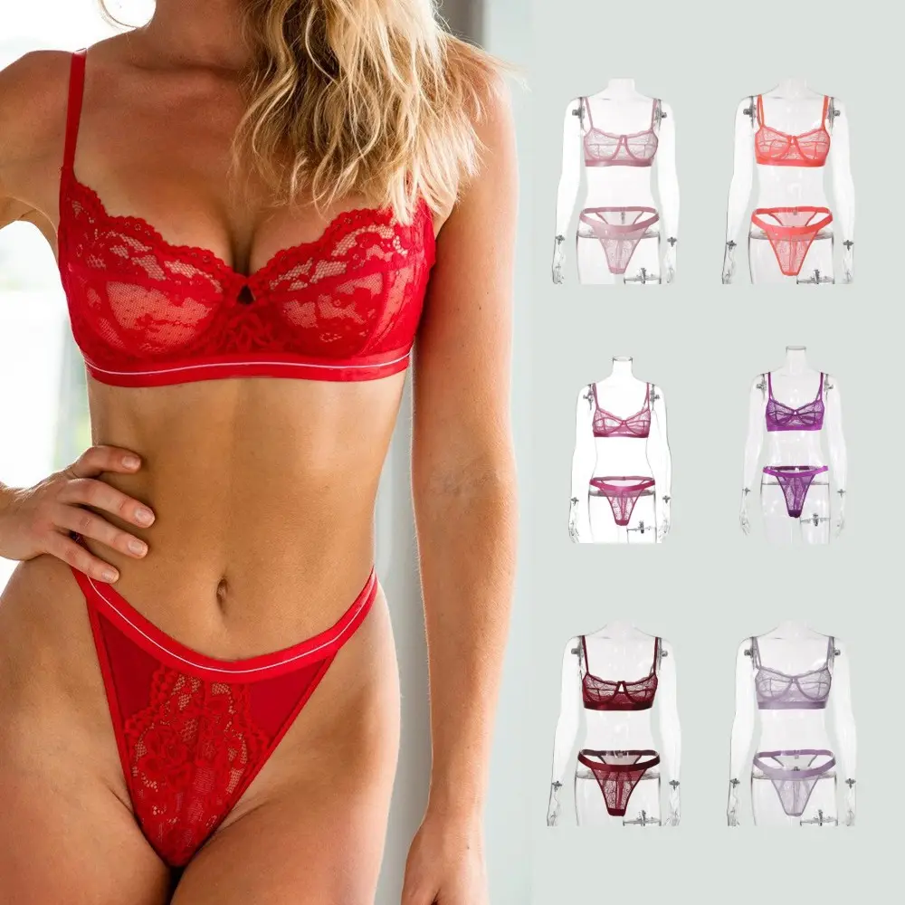 Livraison gratuite, soutien-gorge en dentelle, Lingerie pour femme, bonne qualité, respirant, Sexy, transparent, sous-vêtements avec string