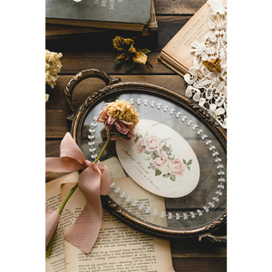 Plateau rond en fer et verre de style rustique français, design multifonctionnel, service alimentaire, décoration de la maison, <span class=keywords><strong>rangement</strong></span> de <span class=keywords><strong>bijoux</strong></span> - Product Image 1