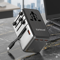 Chargeur universel rapide pour téléphone portable 100 watts, adaptateur de voyage USB-C tout-en-un avec câble rétractable