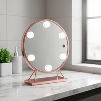 Round Single-Sided Metal Desktop Magnifying Makeup Mirror with Smart LED Lights 3 Color Dimmable USB Rechargeable & Personalized