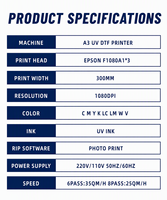 Imprimante DTF UV automatique mini A3 Versijet avec tête d'impression XP600, machine d'impression de films flexibles et d'étiquettes en cristal, pour bureau
