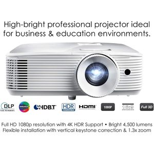 Optoma EH412 1080P HDR DLP <b>Projector</b> 4500 Lumens Business Education Gaming 3D Ready - Product Image 2