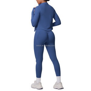 Ensemble de vêtements de yoga pour femme, 3 pièces, veste, haut, pantalon, logo personnalisé, tissu doux, hautement élastique, respirant, écologique - Product Image 2