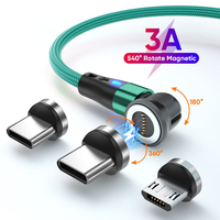 Câble de charge magnétique tressé en nylon 3-en-1 à 7 broches, conception 540 degrés, charge rapide 3A, transfert de données, entièrement compatible OEM