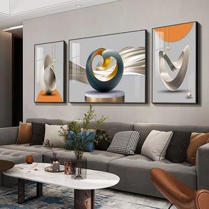 Peinture Murale <span class=keywords><strong>Triptyque</strong></span> Moderne de Luxe en Porcelaine Cristal, Art Mural Abstrait sur Toile pour Décor d'Entrée de Maison - Product Image 2