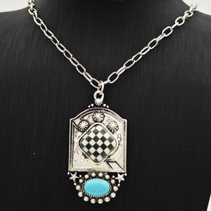 Collier bohème occidental avec pendentif goutte d'eau, motif têtes de <span class=keywords><strong>taureau</strong></span> et échiquier, bijou chic pour femme au quotidien - Product Image 6