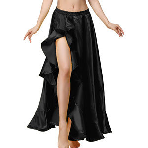 Jupe <span class=keywords><strong>de</strong></span> <span class=keywords><strong>danse</strong></span> orientale pour femme avec fente unique - Jupe <span class=keywords><strong>de</strong></span> performance en satin taille haute pour spectacles sur scène - Product Image 2