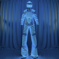 Costume LED Lumineux pour Homme, Style Marcheur sur Échasses, Tenue de Spectacle RGB à Couleurs Changeantes, Coton, avec Casque, Design Futuriste, pour Spectacles Ethniques Chinois