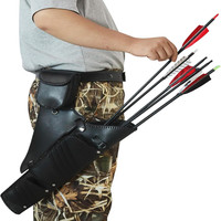 Sacoche de hanche en cuir de vachette pour flèches de tir à l'arc en extérieur, avec sangle réglable, noire, pour le tir au flèche et la cible