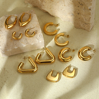 Anting-anting berbentuk C Stainless Steel PVD emas 18K anting-anting Hoop berongga geometris personalisasi berlebihan
