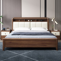 Lit double moderne minimaliste en bois de noyer massif, luxe léger, chambre à coucher, avec dossier souple, style chinois, lit principal