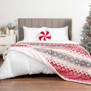 Manta Premium Christmas Sherpa Throw | Decoración navideña, forro polar, felpa, cálida, acogedora manta de vacaciones de microfibra reversible - Product Image 2