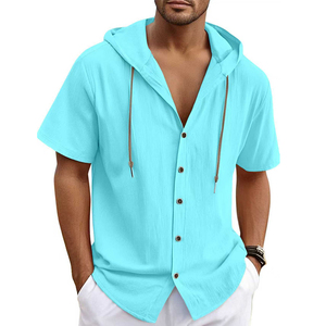 Camisa <span class=keywords><strong>Casual</strong></span> Masculina ChenYue em Algodão e Linho, Cardigã de Manga Curta, Moletom com Capuz, Respirável, Tamanho Europeu Oversized - Product Image 5