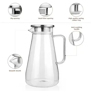 CnGlass 56oz. Borosilicate Glass Heating Water Jug Glass Water Carafe With Lid Heat Resistant Glass Water Filter Pitcher
